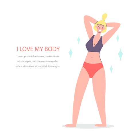 Happy Harmonious Girl She Stand In Pose Of Star Body Positive Love Your Body 21469966 Vector