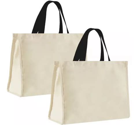 Ecobag Sacola De Lona 40x32x20cm Kit 2 Pçs Alça Preta