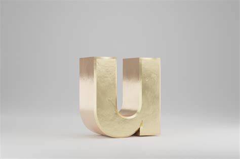 Ouro 3d letra u minúscula letra dourada isolada no fundo branco