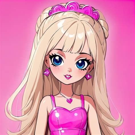 Premium AI Image | cartoon cute girl with long blonde hair and a pink ...