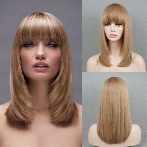 Ash Blonde Human Hair Wigs For Women Long Shag Wigs With Bangs Cosplay