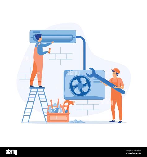 Air Conditioner Repair Or Installation Illustration With Unit Breakdown