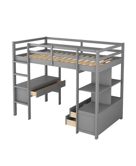 Simplie Fun Twin Size Loft Bed With Built In Desk With Two Drawers And Storage Shelves And