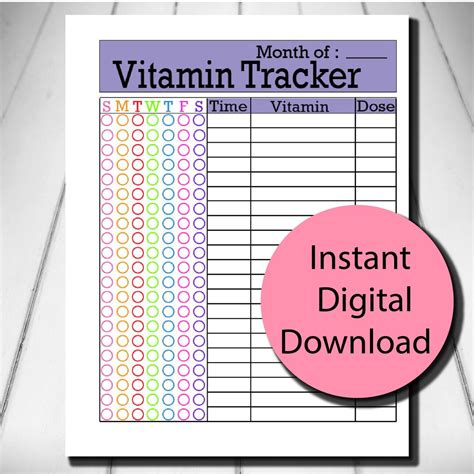 Printable Monthly Vitamin Tracker Print At Home Vitamin Log Healthy