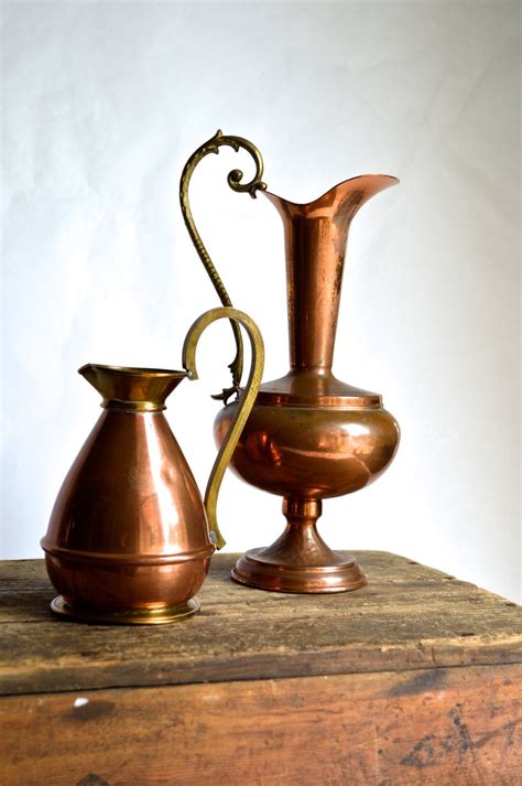 Vintage Copper Vases Pitchers Brass And Copper Home Decor Set Of Two