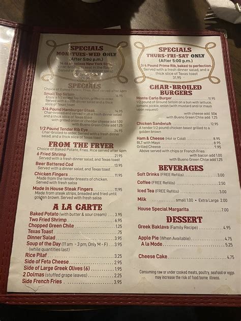 Menu Monte Carlo Steak House Albuquerque Nm 87105