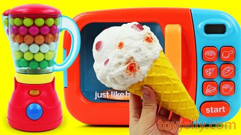 Toy Microwave And Blender Playset Gumball Surprise Ice Cream With Play Doh And Ice Cream Squishy