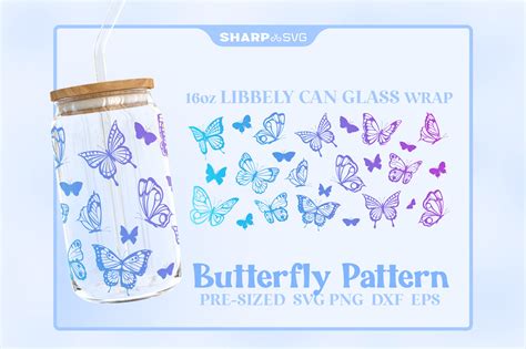 Butterfly Svg Can Glass Wrap Svg 16oz Libbey Beer Glass By Sharpsvg