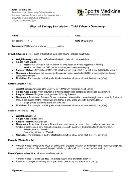 Fillable Online RMF PT Protocol Tibial Tubercle Osteotomy Fax Email