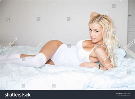 Sexy Blonde On Big White Bedgirl Stock Photo Shutterstock