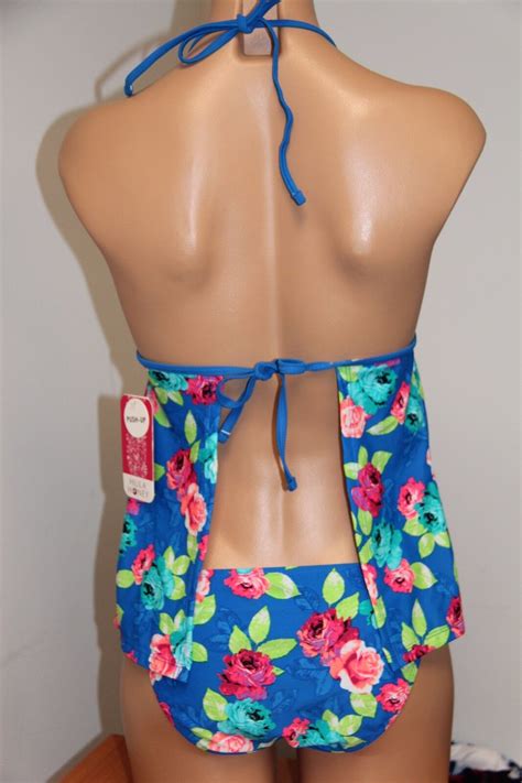 NWT Hula Honey Swimsuit Tankini 2pc Set Sz M Strap Side Bikini Push Up