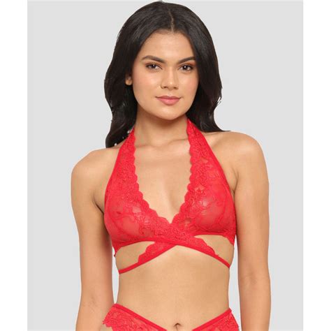 Buy N Gal Lace Criss Cross Bridal Bralettes Bra Red Online