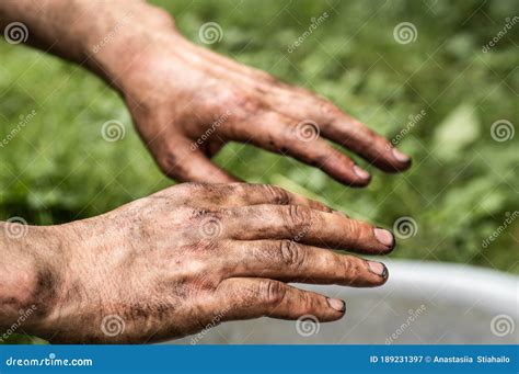 Dirty Hands Worker Hands Man Open Hands Stained Stock Image Image Of