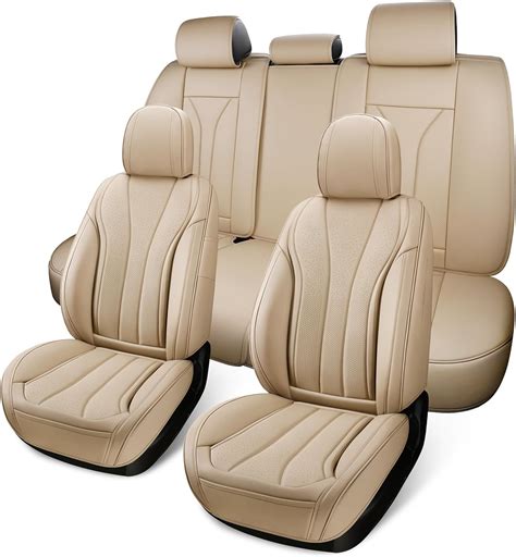 Tandngtek Car Seat Covers Full Set Beige Car Seat Covers Universal Leather Seat