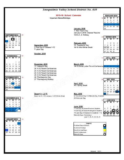 2015 - 2016 District Calendar | Snoqualmie Valley School District ...