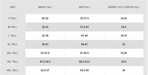 Men's Pants sizing chart - Roneck