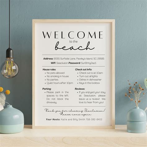 Beach House Welcome Sign Vacation Rental Editable Template Printable