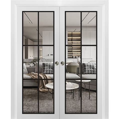 Sliding French Double Pocket Doors 36 X 96 Inches Lucia 2366 White Silk Clear Glass Kit