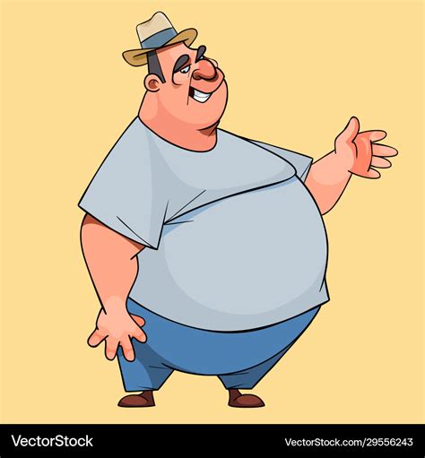 Cartoon Fat Man In Hat Smiling Waved His Hand Vector Image