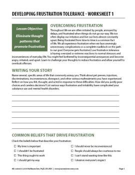 Developing Frustration Tolerance Worksheet Cod Journey To Recovery