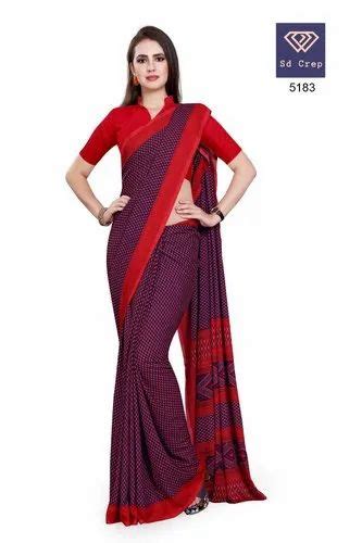 Printed Daily Wear Air Hostess Uniform Saree 6 3 M With Blouse Piece