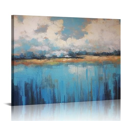 Onetech Teal Abstract Wall Art Modern Blue Grey Picture Cityscape