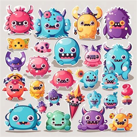 Premium Photo A Set Of Kawaii Monster Designs Ai Generated