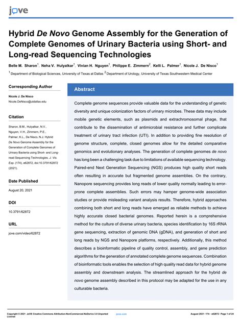 Pdf Hybrid De Novo Genome Assembly For The Generation Of Complete