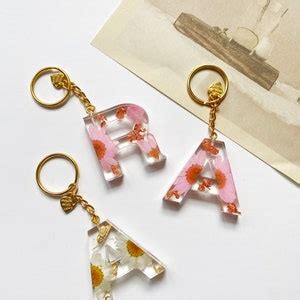 Personalized Alphabet Resin Keychain Floral Foil Flakes Etsy Canada