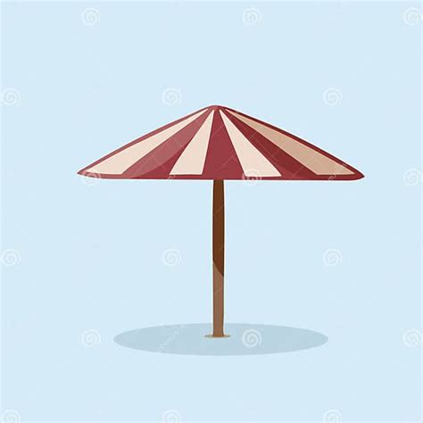 Colorful Beach Umbrella Isolated On Blue Background In Flat Style