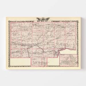 Bureau County IL Map 1876 Old Map of Princeton Illinois Art Vintage ...