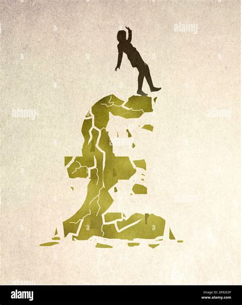 Illustration Of Woman Standing On Top Of Crumbling Pound Symbol Stock