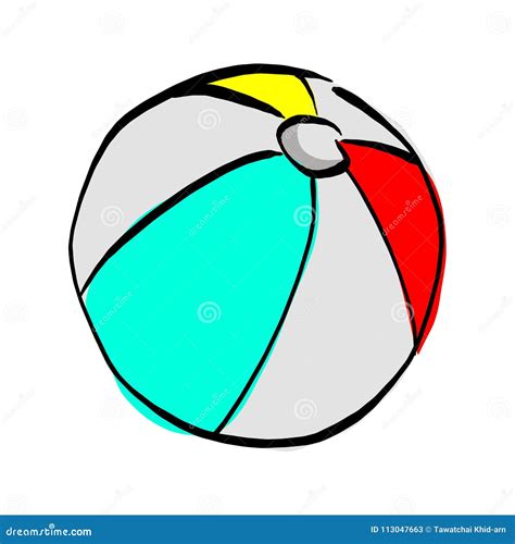 Beach Ball Vector Illustration Sketch Hand Drawn With Black Line Stock