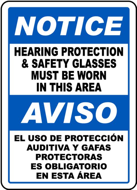 Bilingual Notice Hearing Protection And Safety Glasses Sign Save 10