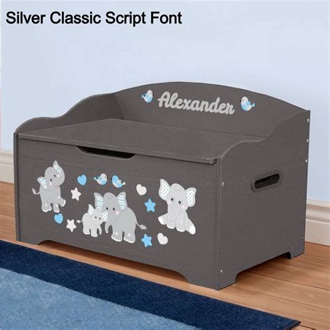 Personalized Modern Expressions Blue Elephants Toy Box Etsy