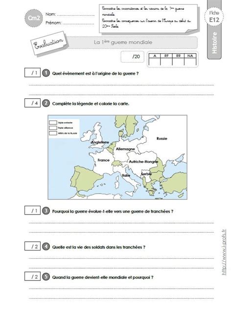 cm2 HISTOIRE 1914 1918 La 1ère guerre mondiale Evaluations corrigées