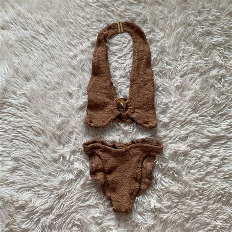 Hunza G Swim Nwt Hunza G Coco Crinkle Bikini Set In Metallic Cocoa