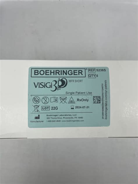 New Boehringer Laboratories 5236s Visigi 3d Short Hole Pattern Bypass Size 36fr Disposables