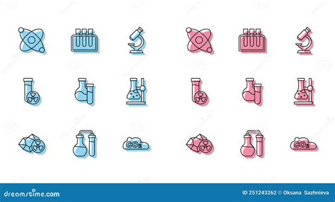 Set Line Radioactive Test Tube Atom Co Emissions In Cloud Flask