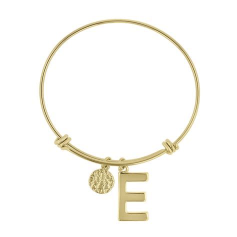 Superjeweler E Initial Expandable Wire Bangle Bracelet In Yellow Gold