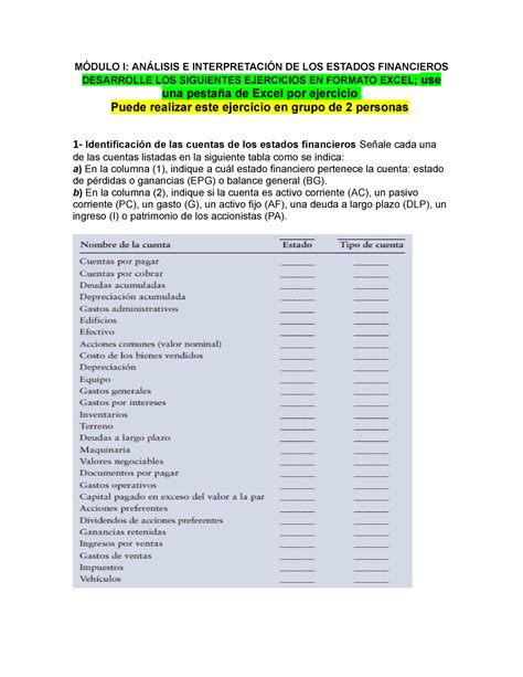 Modulo 1 Ejercicios Analisis E Interpretación De Estados Financieros Ff