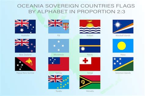 Premium Vector | Set of flags of oceania countries in proportion 23 ...