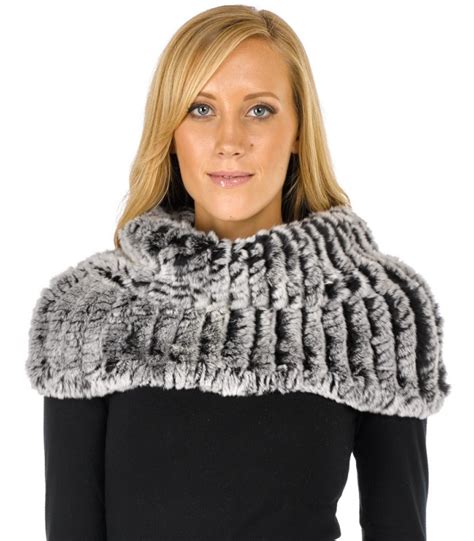 Christine Black Frost Knitted Rex Rabbit Fur Snood Scarf Furhatworld