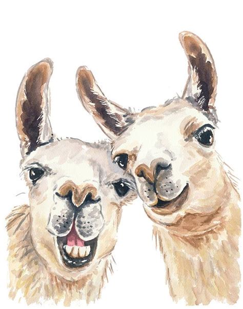 Original Llama Watercolor Painting 11x14 Painting Selfie Funny