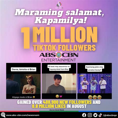 Abs Cbn Entertainment Racks Up 1 Million Tiktok Followers