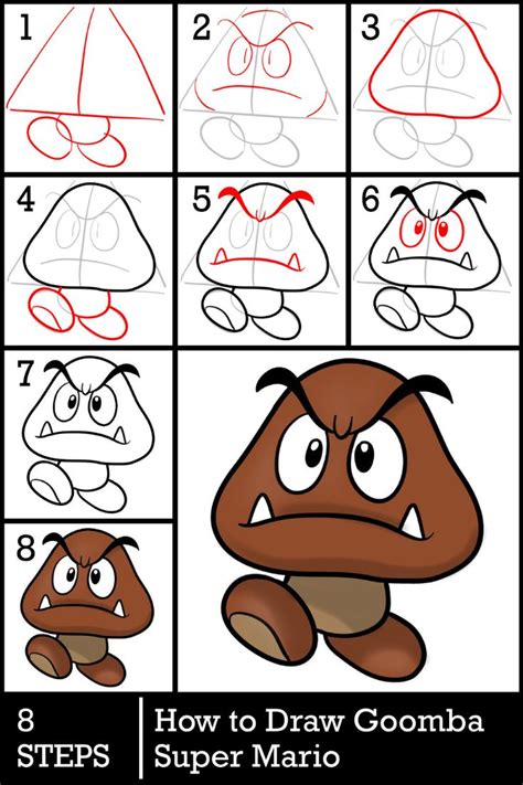 How To Draw Goomba Super Easy 8 Step Super Mario Drawing Guide In 2024