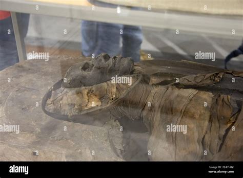 Detalle de la antigua momia egipcia en el Museo de Historia de Nápoles