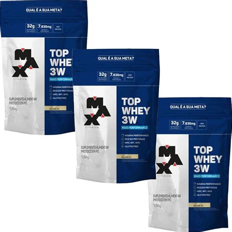 Kit 3X Top Whey 3W Mais Performance 1800g Refil Baunilha Max