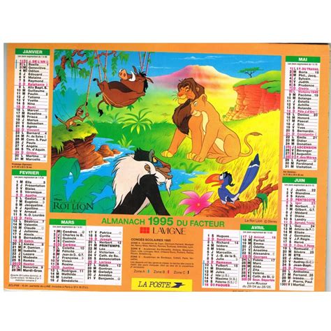 CALENDRIER ALMANACH DU FACTEUR 1995 WALT DISNEY