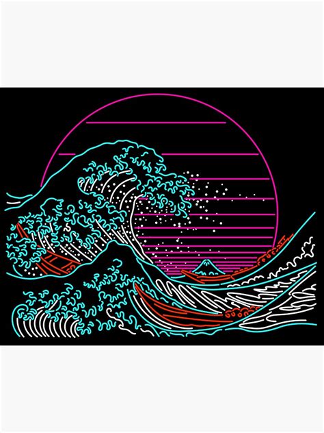 Great Neon Wave Great Wave Off Kanagawa Vintage Retrowave 80s